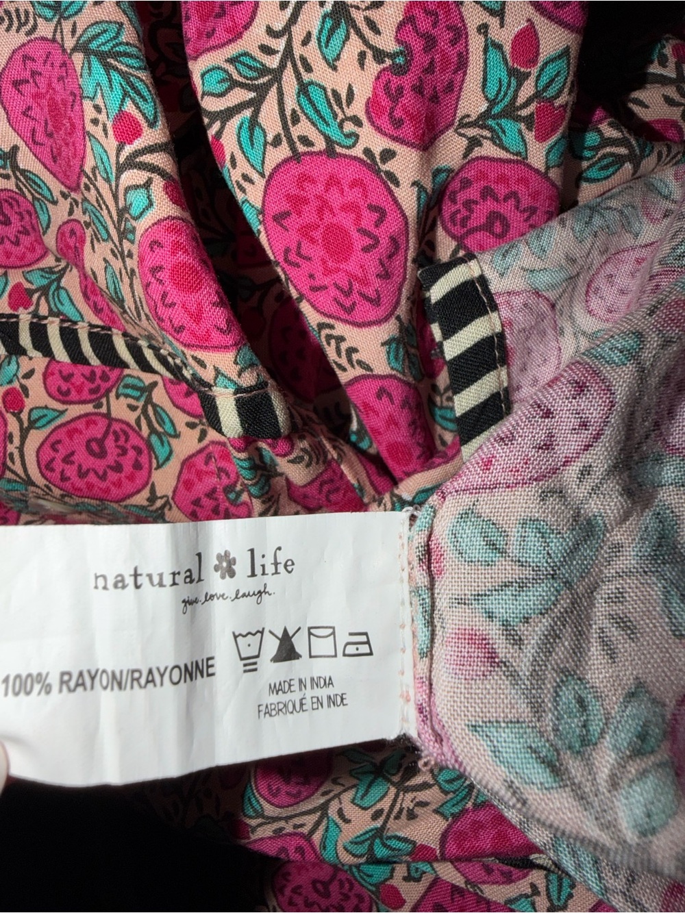 Natural Life Small Pink Floral Button Down Shirt Boho Cottagecore Contrast Trim - Picture 6 of 6
